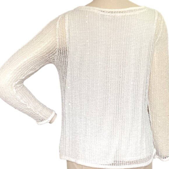 Uniform by John Paul Richards Mesh Sequin Top w/ Under-Tank Top Sz M White 88Q - Picture 4 of 6
